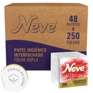 NITS CLEAN PAPEL HIGIÊNICO - NEVE DERMACARE PAPEL HIGIÊNICO INTERFOLHADO - 48 PACOTES DE 250 FOLHAS - 21,5CM 10,2CM -30226267 - 3294